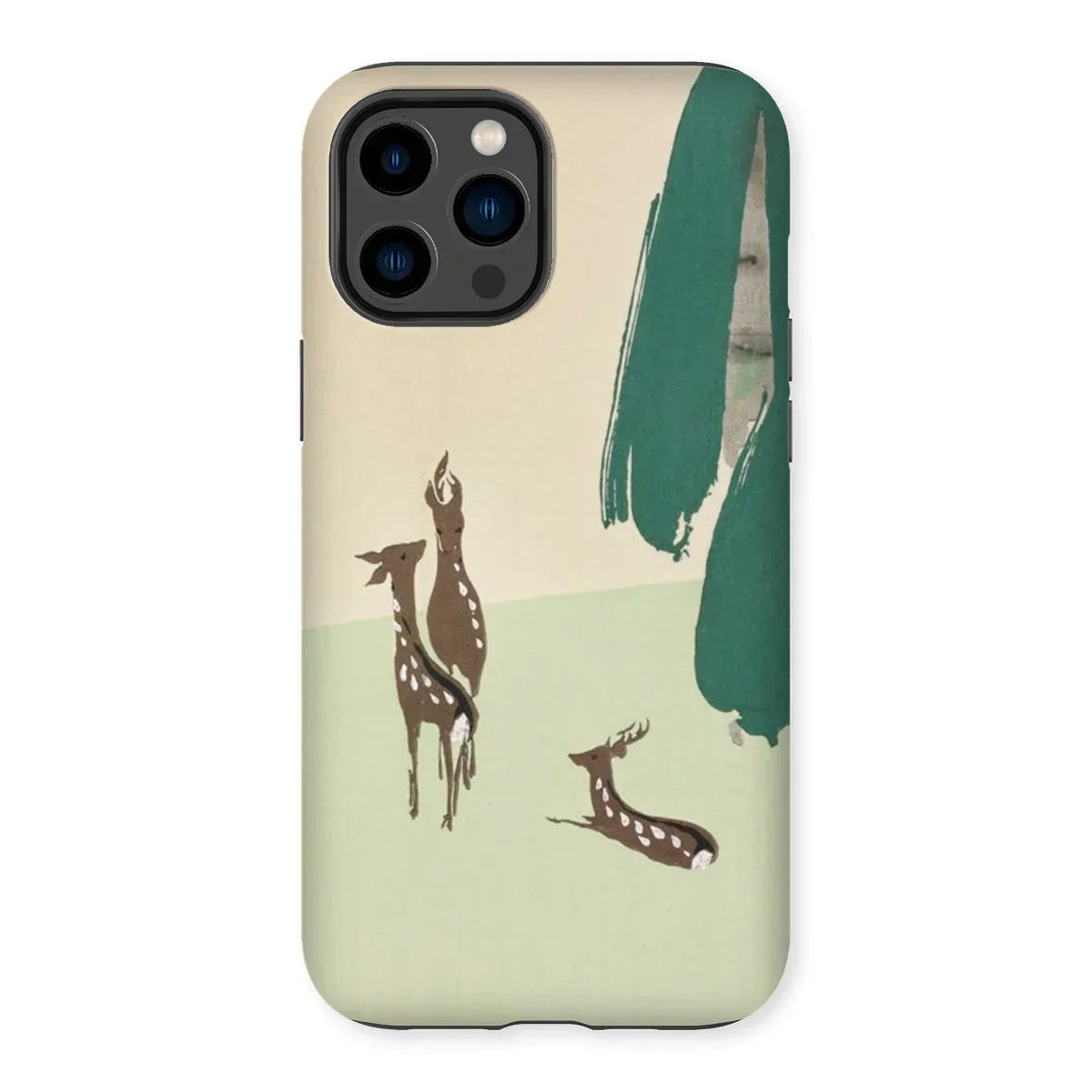 Deer from Momoyogusa - Kamisaka Sekka Iphone Case, 14 Pro Max / Matte, Iphone Case Minimalist Design Deer Silhouettes Green Brushstrokes