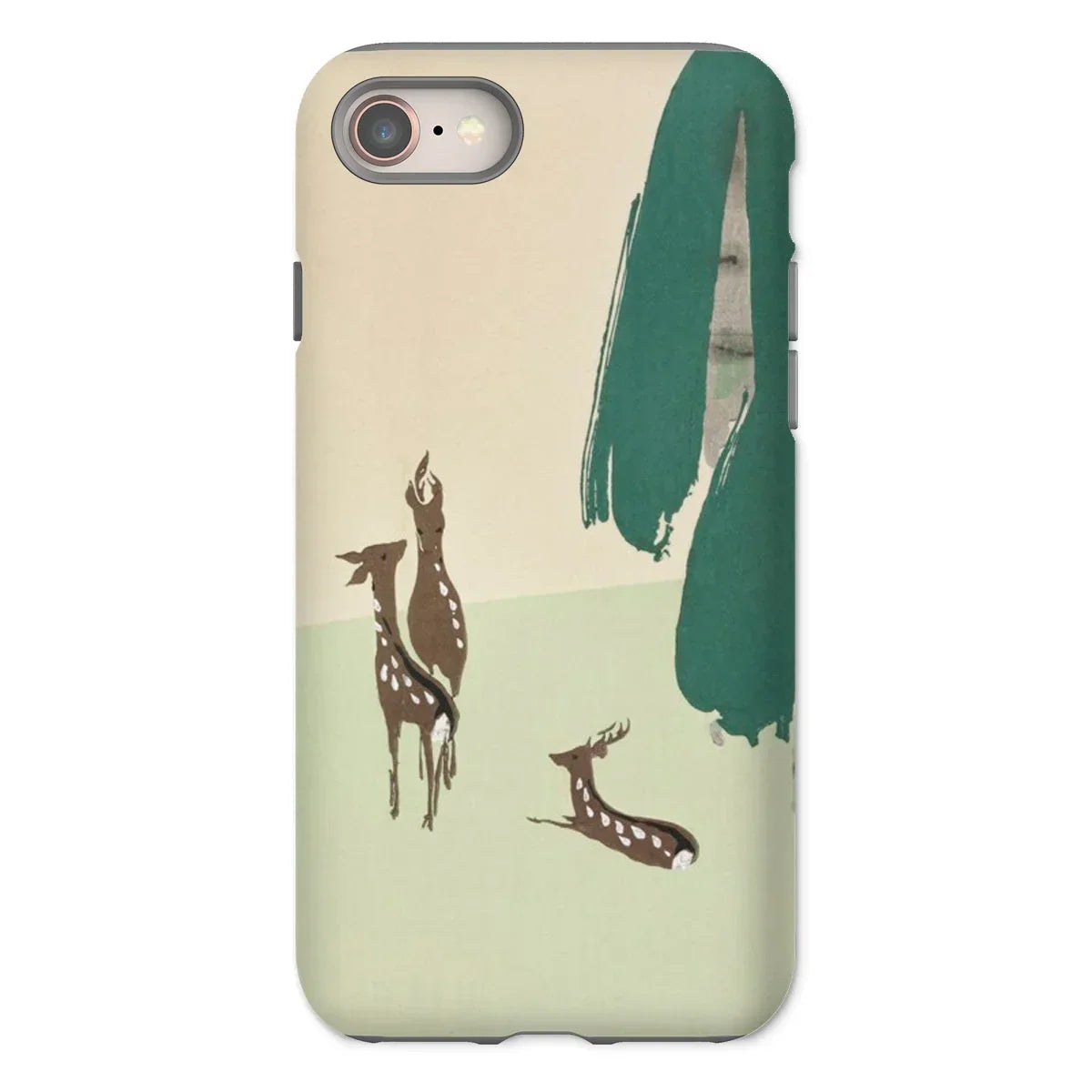 Deer from Momoyogusa - Kamisaka Sekka Iphone Case, 8 / Matte, Phone Case Minimalist Design Deer Silhouettes Green Brushstrokes
