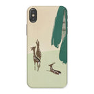 Deer from Momoyogusa - Kamisaka Sekka Iphone Case, x / Matte, Phone Case Minimalist Design Brown Deer Silhouettes Green