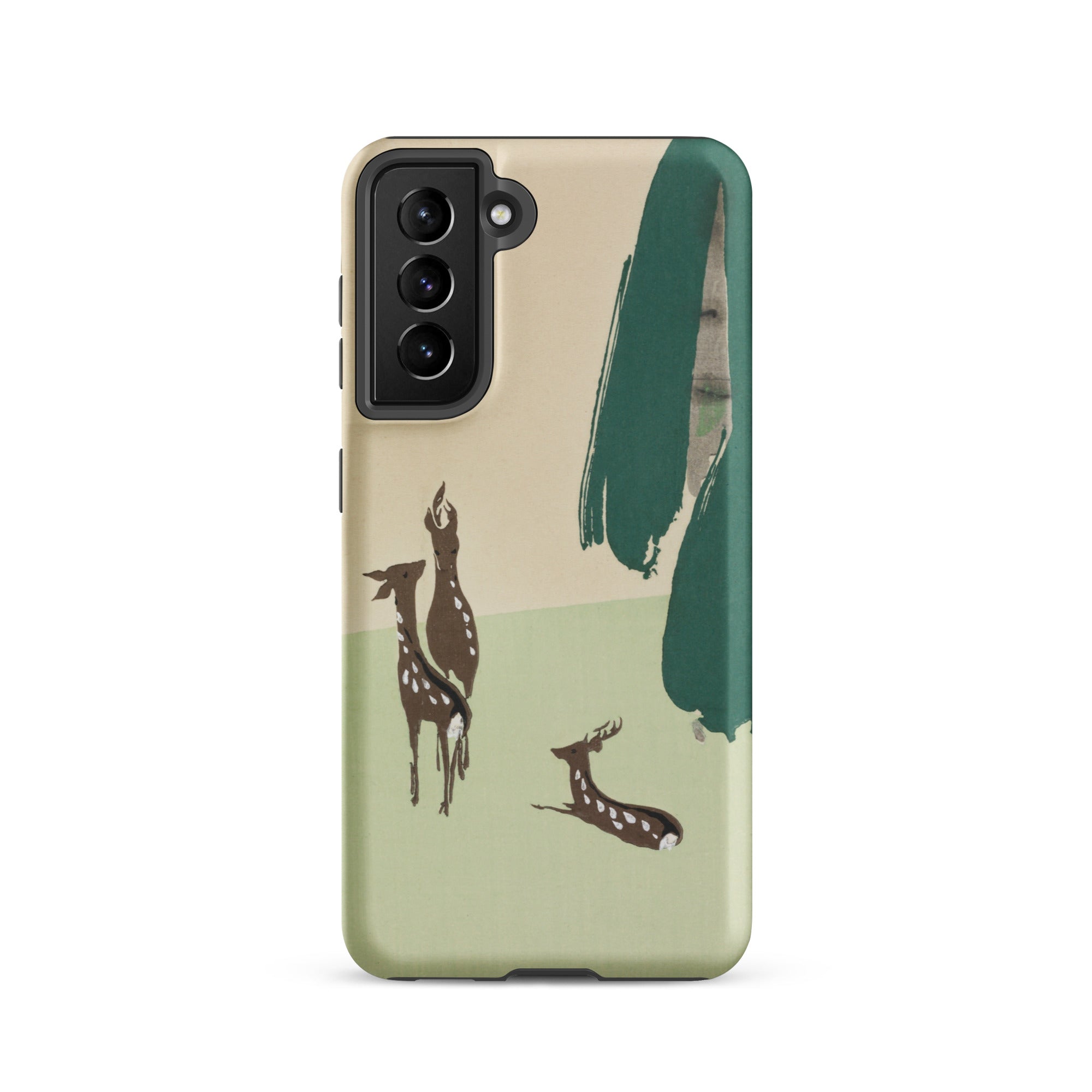Deer from Momoyogusa Kamisaka Sekka Samsung Case, Galaxy S21 / Matte, Smartphone Case Nature Themed Design Deer Abstract Green Shapes