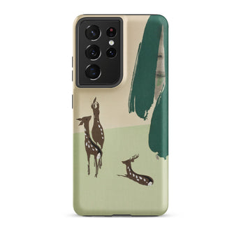 Deer from Momoyogusa - Kamisaka Sekka Samsung Case, Galaxy S21 Ultra / Matte, Smartphone Case Nature-inspired Design Deer Abstract Green