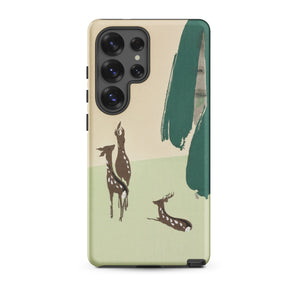 Deer from Momoyogusa - Kamisaka Sekka Samsung Case, Galaxy S25 Ultra / Matte, Phone Case Nature-inspired Design Deer Trees Muted Green