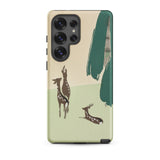 Deer from Momoyogusa - Kamisaka Sekka Samsung Case, Galaxy S25 Ultra / Matte, Phone Case Nature-inspired Design Deer Trees Muted Green