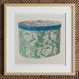 Delicate Blue Box - Decorative 1930s Art Print, 12x12’’ / 31x31cm / Natural Frame / 2’’ Matboard, Oval-shaped Teal-colored Box Floral