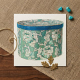 Delicate Blue Box - Decorative 1930s Art Print / Canvas Vintage-style Teal White Floral-patterned Cylindrical Box Distressed Blue