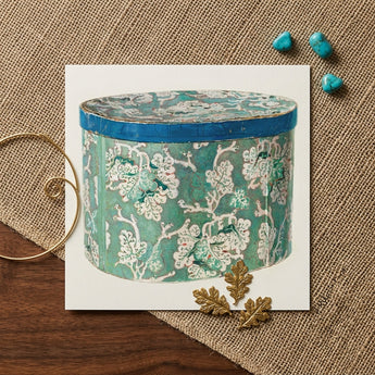Delicate Blue Box - Decorative 1930s Art Print / Canvas Vintage-style Teal White Floral-patterned Cylindrical Box Distressed Blue