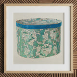 Delicate Blue Box - Decorative 1930s Art Print / Canvas Vintage-style Teal White Floral-patterned Cylindrical Hatbox Blue Lid Decorative