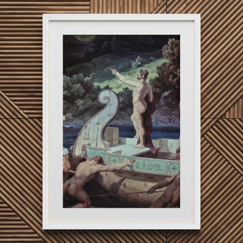 Departure from the Land of Cyclops - Friedrich Preller Elder Art Print / Canvas White-framed Classical Scene Nude Figures Boat, Paints