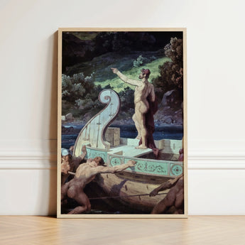 Departure from the Land of Cyclops - Friedrich Preller Elder Art Print / Canvas Framed Classical Painting Muscular Nude Male Figure Boat,