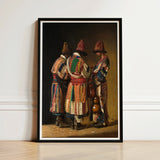 Framed Artwork Three Figures Ornate Colorful Traditional Attire Vasily Vereshchagin’s Dervishes, Whirling Color, Mystic Devotion