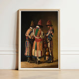 Framed Painting Three Figures Ornate Colorful Traditional Attire Vasily Vereshchagin’s Dervishes, Whirling Color, Mystic Devotion