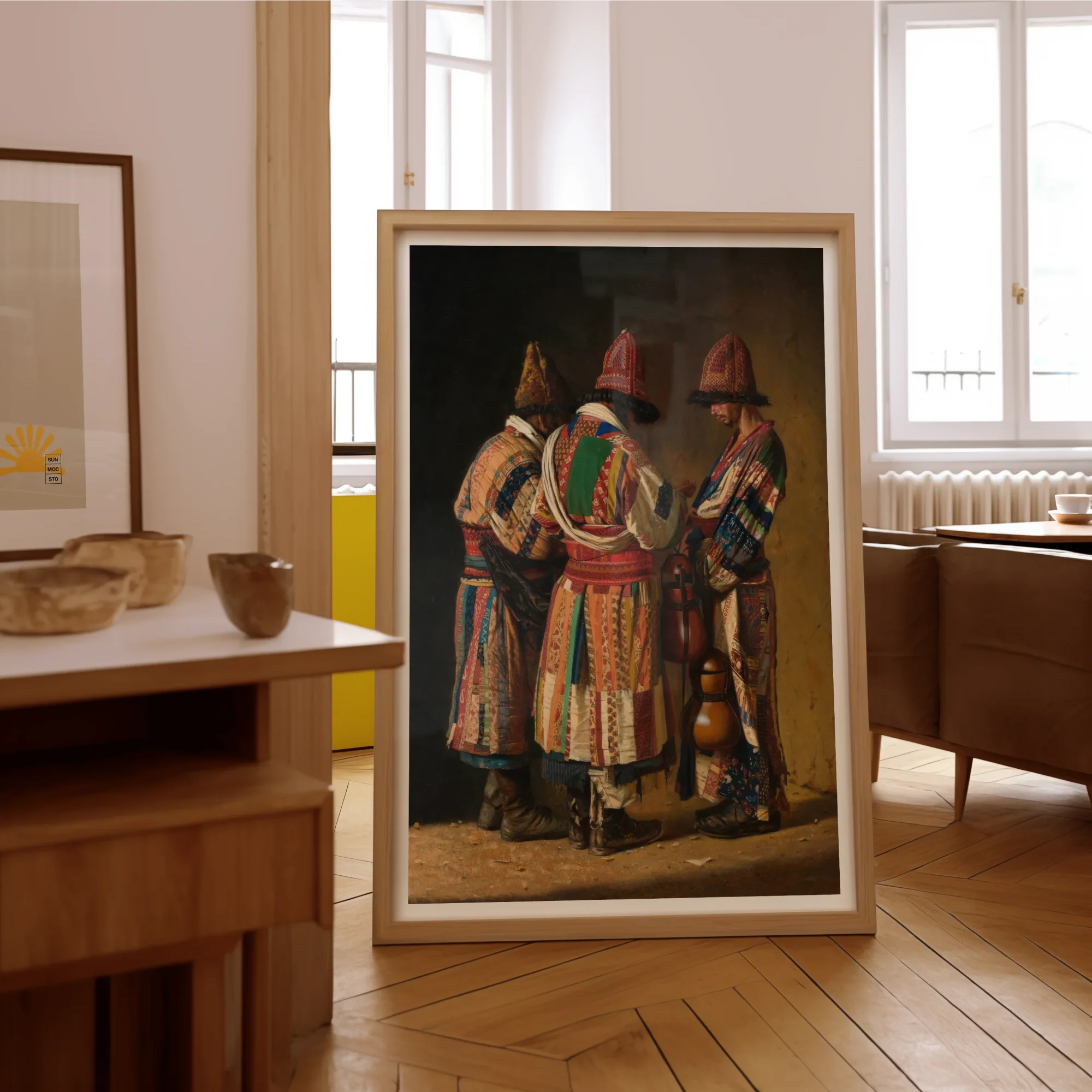 Dervishes in Festive Attire - Vasily Vereshchagin Art Print, Framed Painting Three Figures Colorful Traditional Costumes