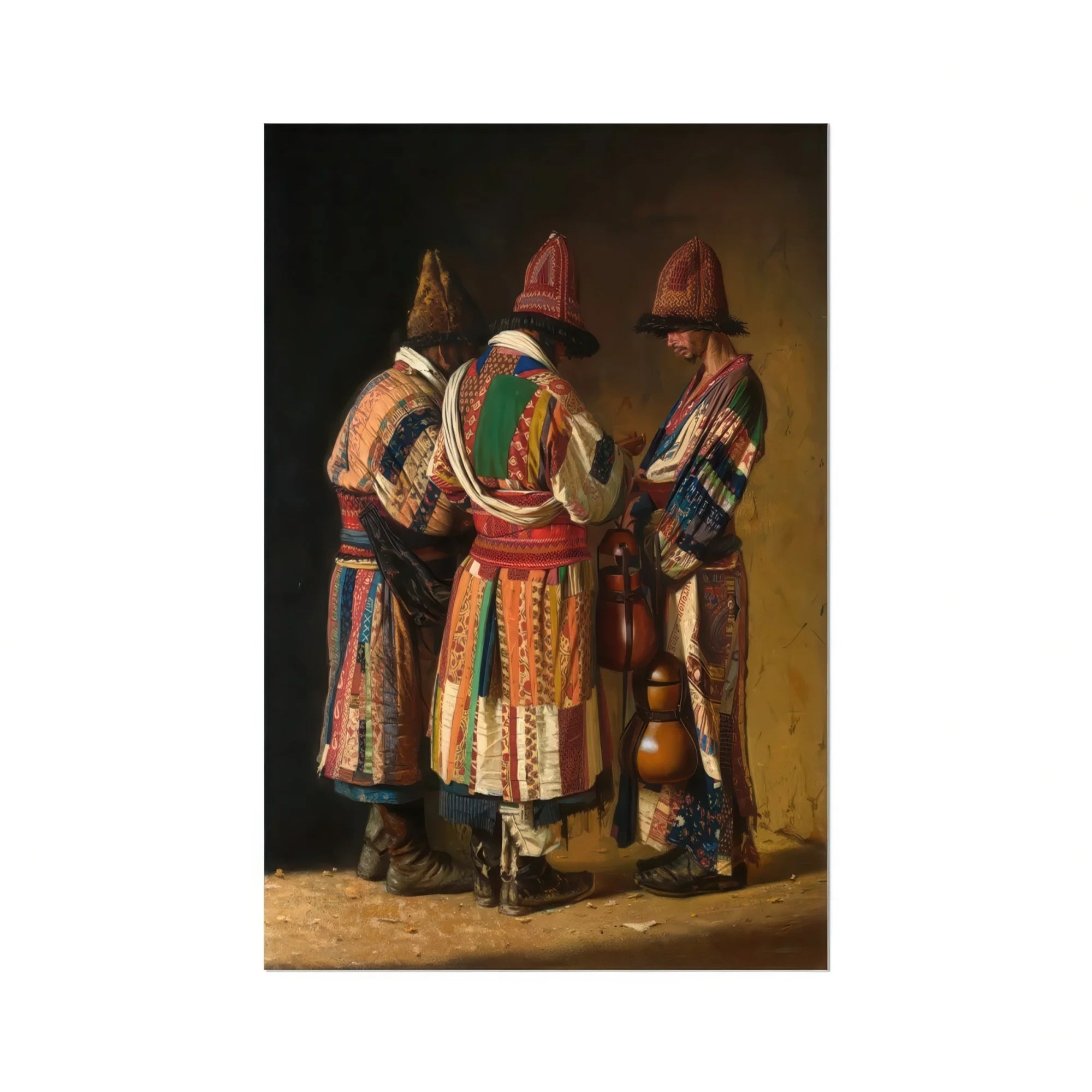 Dervishes in Festive Attire - Vasily Vereshchagin Art Print, Three People Traditional Hungarian Folk Costumes