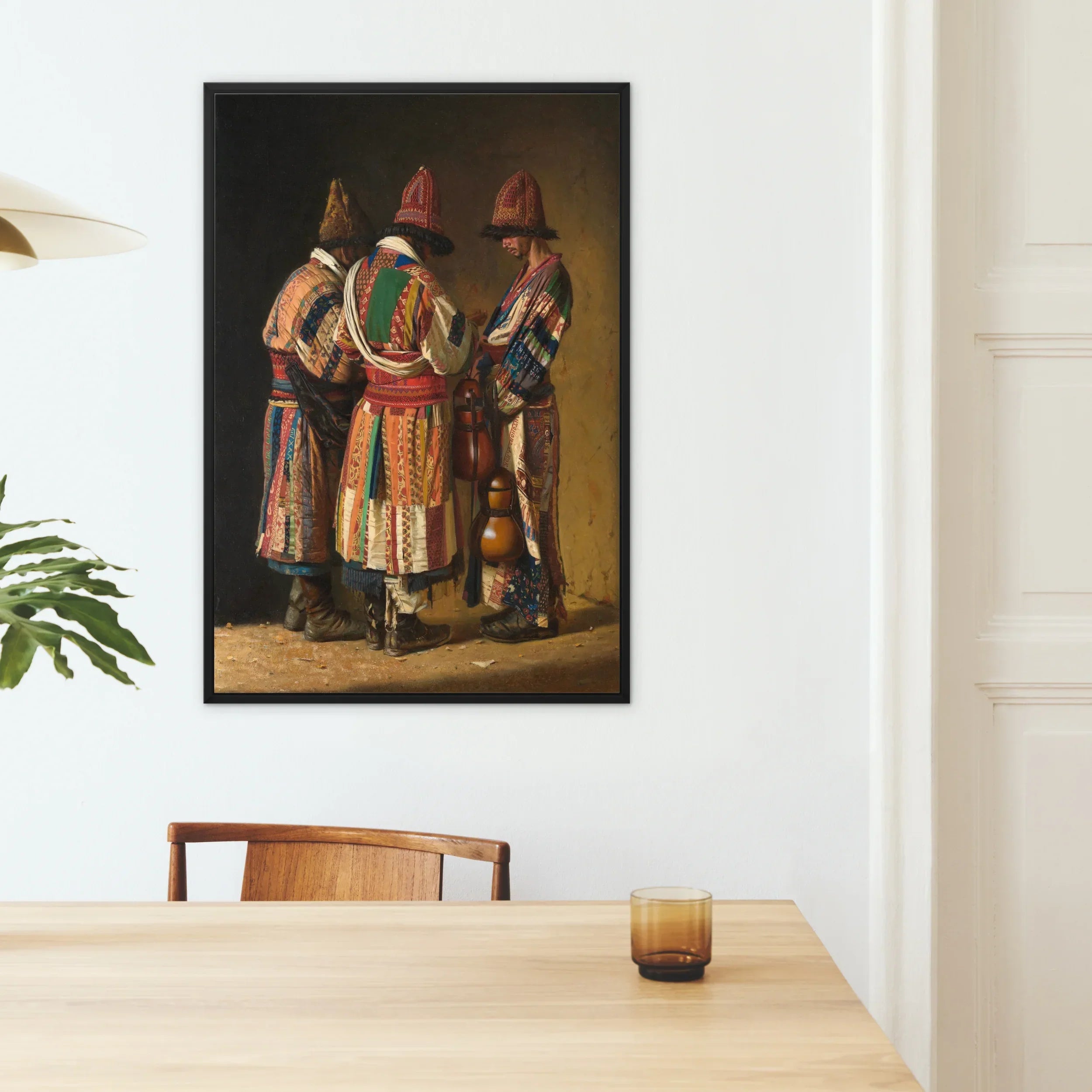 Dervishes in Festive Attire Vasily Vereshchagin Framed Canvas, Framed Artwork Three Figures Traditional Native American Dress