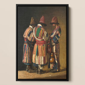 Dervishes in Festive Attire Vasily Vereshchagin Framed Canvas, Framed Painting Three Figures Colorful Traditional Costumes Tall