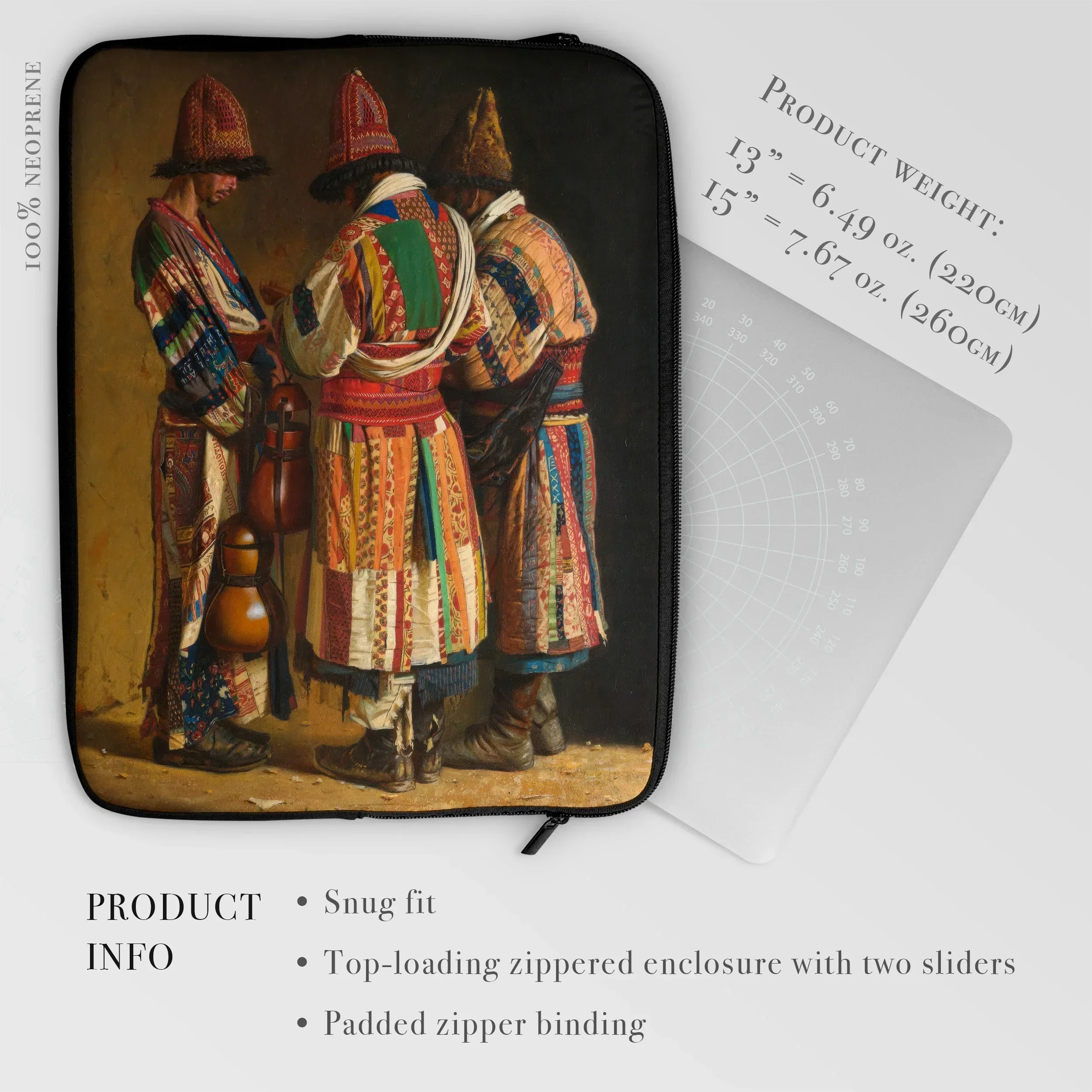 Dervishes in Festive Attire - Vasily Vereshchagin Laptop Sleeve, Laptop Sleeve Colorful Three Traditional Peruvian Figures Ornate
