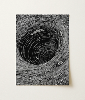 Black White Line-art Print Cosmic Vortex Stylized Spacecraft Harry Clarke, Art