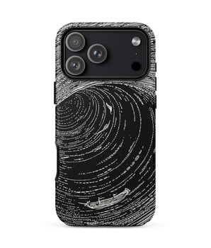 A Descent Into the Maelstrom - Harry Clarke Phone Case Black White Line-art Illustration Boat Vortex-like, Dual-layered, Outer Shell