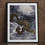 Destruction of Leviathan - Gustave Dore Art Print, 24x32’’ / 61x81cm / Black Frame / 2’’ Matboard, Framed Print Mythical Sea Creature
