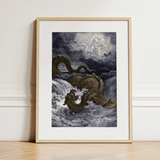 Destruction of Leviathan - Gustave Dore Art Print / Canvas, 12x16’’ / 31x41cm / Natural Frame / Matboard, Posters Prints & Visual Artwork,