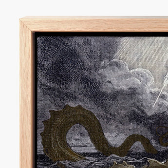 Framed Black-and-white Dramatic Sea Monster Textured Dark Greenish-brown Heavens Ignite, Jaws Unhinged, Divine Silhouette Bearing
