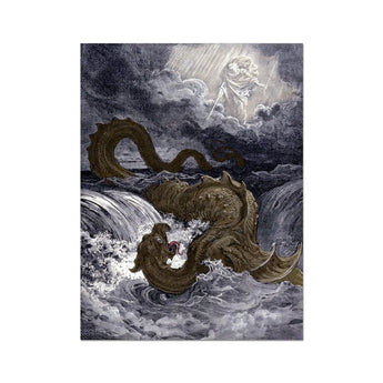 Destruction of Leviathan - Gustave Dore Art Print, Detailed Biblical Scene Sea Monster (leviathan) Subdued Angel