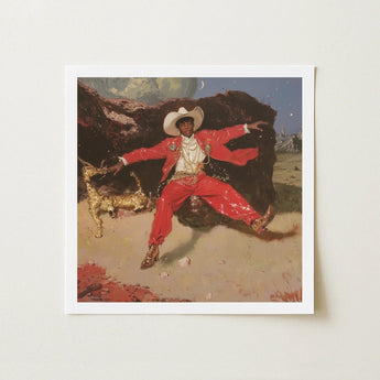 Devil’s Details - Fine Art Print / Canvas Vibrant Red Gold-embellished Cowboy Dynamic Figure Ornate Black Stages, Gold Jewelry Dripping,