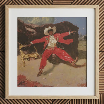 Devil’s Details - Fine Art Print / Canvas Red Cowboy Suit Gold Accents White Hat Leather Black Stages, Jewelry Dripping, Gilded Greyhound