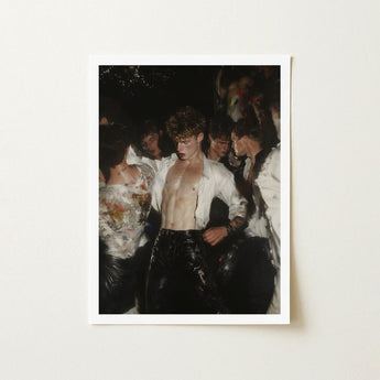 Devotion - Neo-baroque Gay Club Art Print / Canvas Framed Photograph Young Man Black Shiny Pants Unbuttoned, Burned-out Music Video, Shirt,