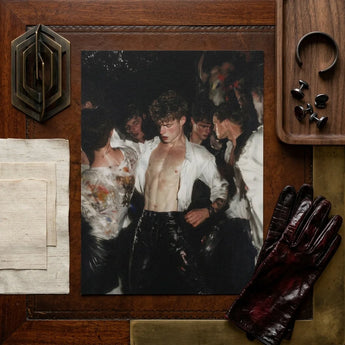 Devotion - Neo-baroque Gay Club Art Print / Canvas Glossy Black Leather Glove Rich Deep Burgundy Hue, Burned-out Music Video, Shirt,