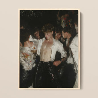 Devotion - Neo-baroque Underground Gay Bar Framed Canvas, 12x16’’ / 31x41cm / Natural Floating Frame, Oil Painting Young Man Open White