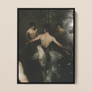 Dipping - Gay Ballet Punk Baroque Framed Canvas, 12x16’’ / 31x41cm / Black Floating Frame, Framed Painting Men Water