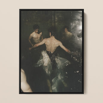 Dipping - Gay Ballet Punk Baroque Framed Canvas, 12x16’’ / 31x41cm / Black Floating Frame, Framed Painting Men Water