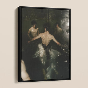 Dipping - Gay Ballet Punk Baroque Framed Canvas, Framed Art Print Male Ballet Dancers Water