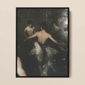 Dipping - Gay Grunge Baroque Ballet Art Print / Canvas Black-framed Artwork Dramatic Moody Scene Shirtless Men Water, Lumbar Dip, Deltoid