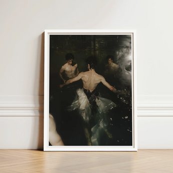 White-framed Art Print Dramatic Dark-toned Scene Figures Water Gay Grunge Baroque, Lumbar Dip Ballet, Deltoid Ridge