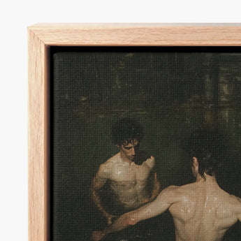Framed Canvas Print Moody Dark-toned Oil Painting Two Gay Grunge Baroque, Lumbar Dip Ballet Art, Deltoid Ridge