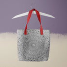 Divine Order - Black and White Islamic Pattern Tote Bag Red Handles Bags