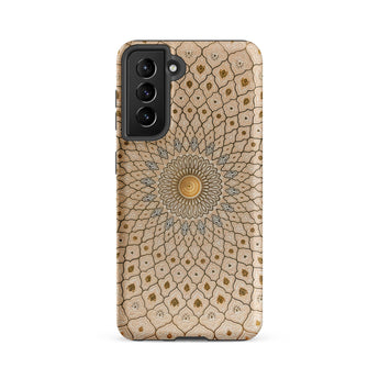Divine Order - Islamic Geometric Art Samsung Case, Galaxy S21 Fe / Matte, Beige Phone Case Concentric Ornate Mandala Pattern Gold