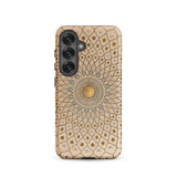 Divine Order - Islamic Geometric Art Samsung Case, Galaxy S25 / Matte, Smartphone Case Beige Gold Mandala Pattern Camera Cutout