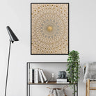 Divine Order - Islamic Geometric Pattern Art Framed Canvas, Framed Geometric Mandala Artwork Intricate Beige Gold Patterns