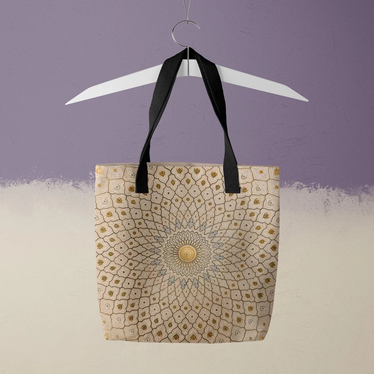 Divine Order - Islamic Geometric Pattern Tote Bag Black Handles Bags