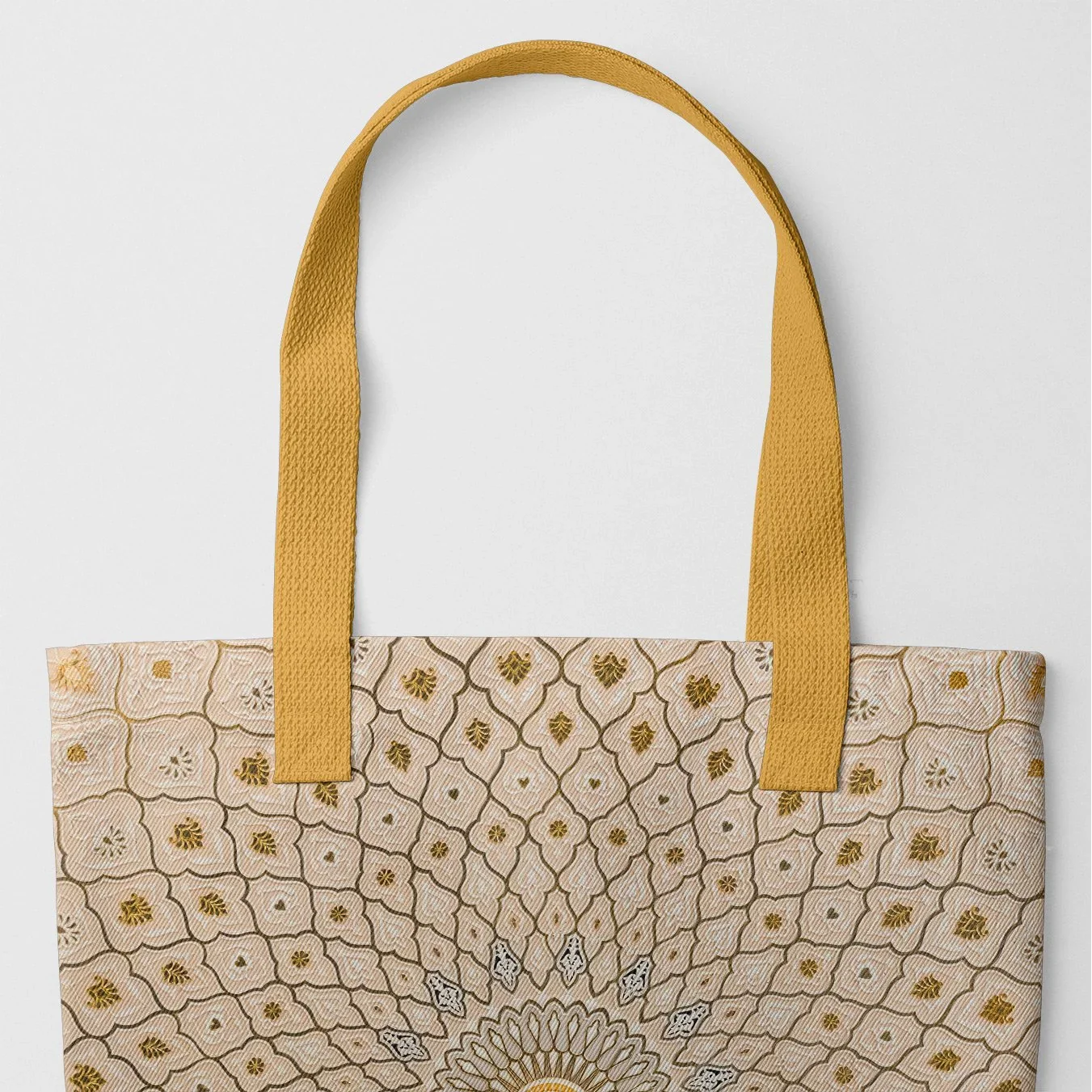 Divine Order - Islamic Geometric Pattern Tote Bag - Yellow Handles