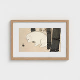 Dog and Snail - Kamisaka Sekka Kacho-e Art Print / Canvas Minimalist Wooden-framed Artwork Soft Beige Background Delicate Ink-style,