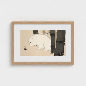 Dog and Snail - Kamisaka Sekka Kacho-e Art Print / Canvas Minimalist Wooden-framed Artwork Soft Beige Background Delicate Ink-style,