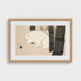 Dog and Snail - Kamisaka Sekka Kacho-e Art Print / Canvas Minimalist Wooden-framed Artwork Soft Beige Background Delicate Ink-style,