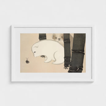 Dog and Snail - Kamisaka Sekka Kacho-e Art Print / Canvas White Framed Artwork Whimsical Illustration Bear Dark, Sekka’s, Prints