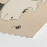 Dog and Snail - Kamisaka Sekka Kacho-e Art Print / Canvas Delicate Watercolor Illustration White Bear Textured Beige, Sekka’s, Prints