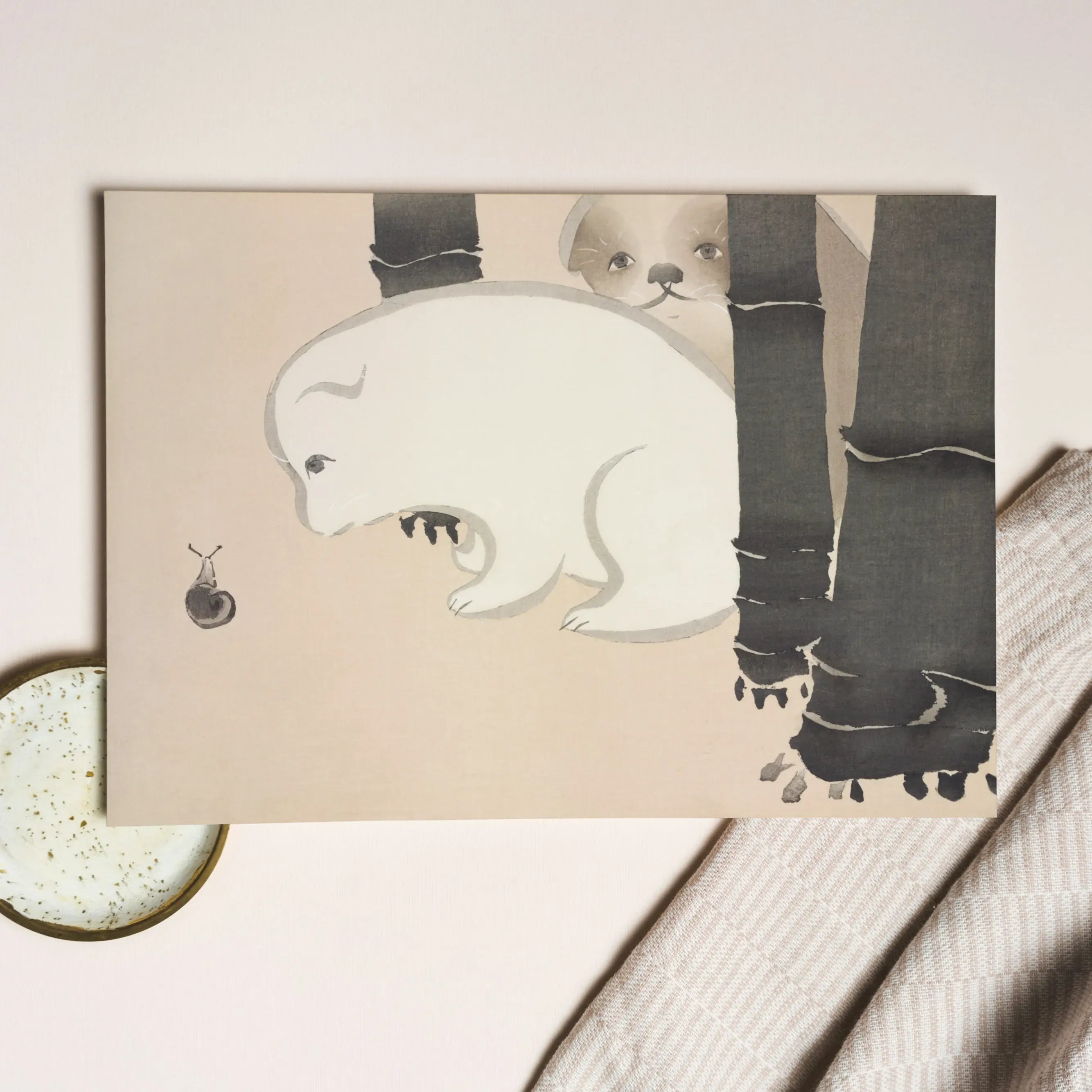 Dog And Snail - Kamisaka Sekka Kacho-e Art Greeting Card - Greeting & Note Cards - Aesthetic Art