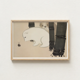 Minimalist Wooden-framed Artwork Watercolor Illustration Two Dogs Dark Kamisaka Sekka, Sekka’s Dog, Snail Kacho-e Print
